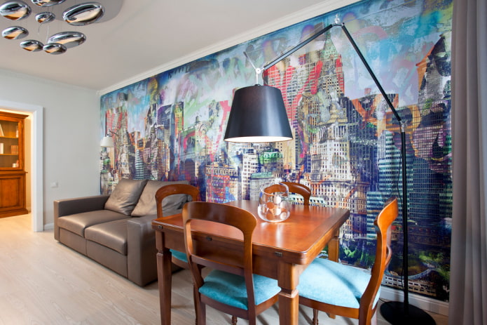 pasting wallpaper depicting the city of one of the walls pasting wallpaper depicting the city of one of the walls