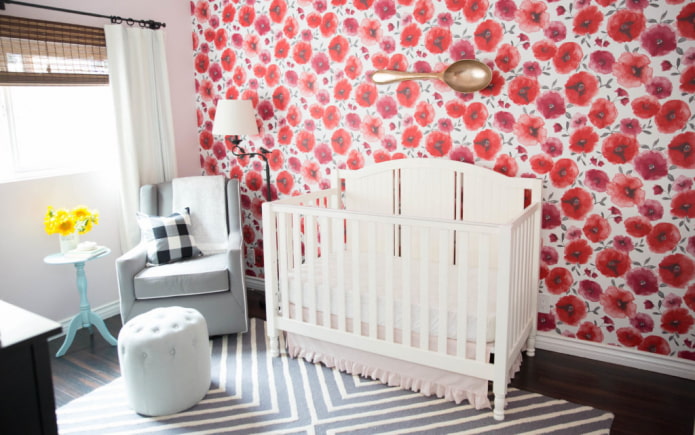 drawing with poppies on the wall in the nursery drawing with poppies on the wall in the nursery