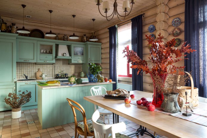 kitchen design in a wooden house made of logs kitchen design in a wooden house made of logs