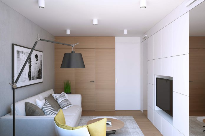 living room design in a studio apartment of 43 sq. m. living room design in a studio apartment of 43 sq. m.