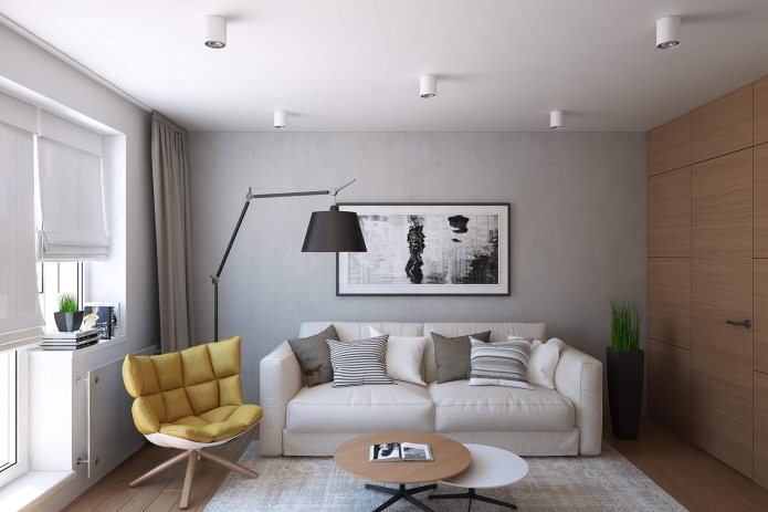 living room design in a studio apartment of 43 sq. m. living room design in a studio apartment of 43 sq. m.