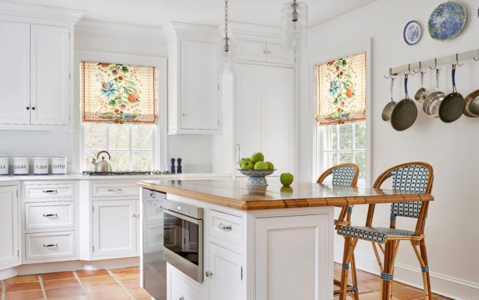 Roman blind in the interior of the kitchen