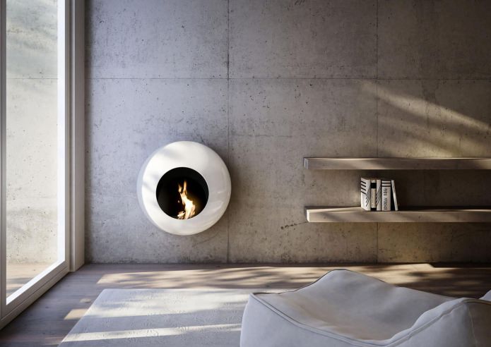 round biofireplace in the living room interior