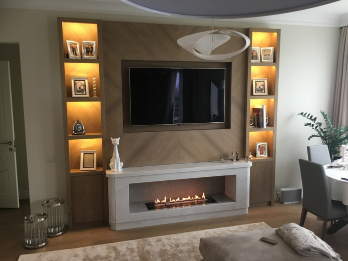 Bio fireplace in a marble case