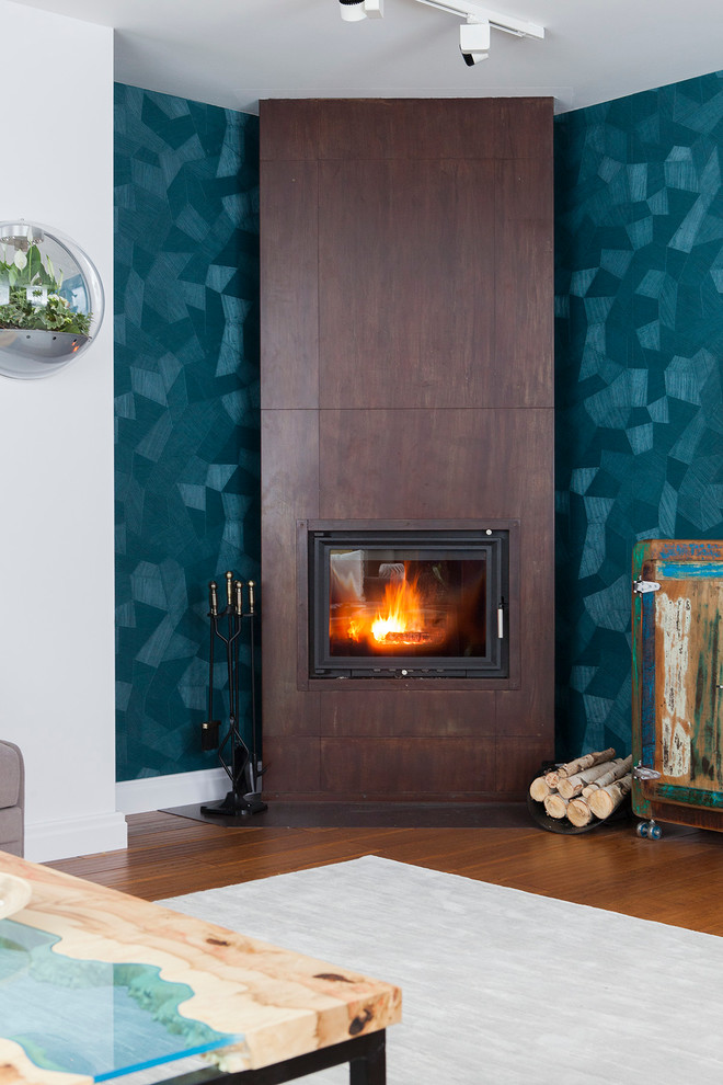 fireplace in the corner of the room