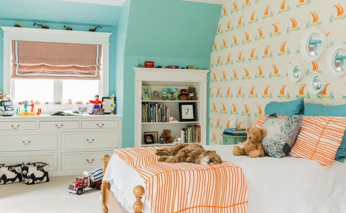 nursery in turquoise-orange tones nursery in turquoise-orange tones