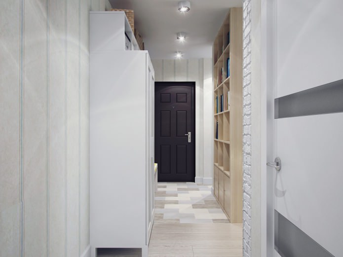 hallway and living room zoning with shelving hallway and living room zoning with shelving