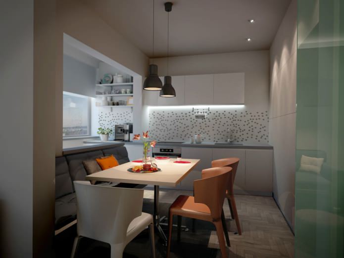 kitchen design combined with a balcony in a studio apartment of the P-44 series kitchen design combined with a balcony in a studio apartment of the P-44 series