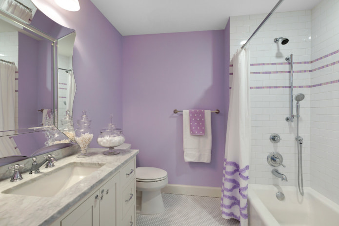 bathroom in white and lilac color bathroom in white and lilac color
