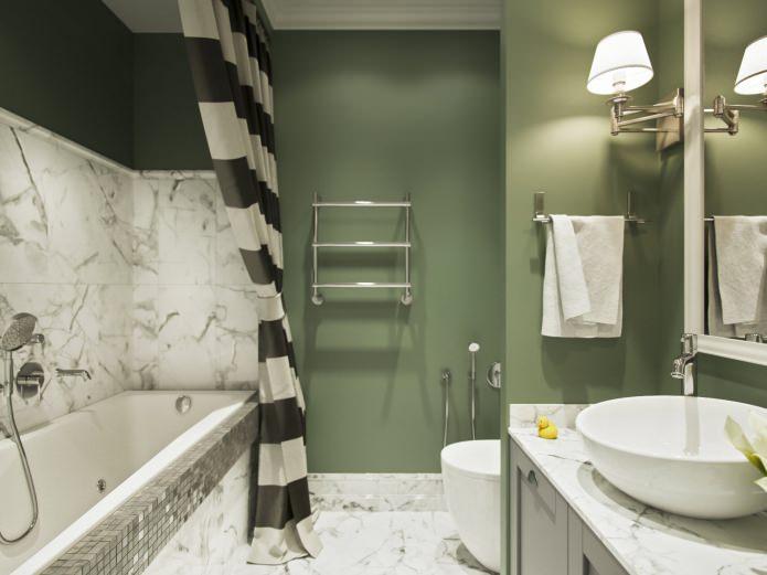 Bathroom in green colors 4 sq. m.