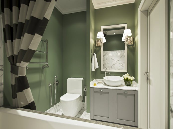 Bathroom in green colors 4 sq. m.