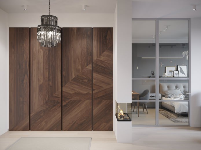 design of an entrance hall combined with a living room with a fireplace design of an entrance hall combined with a living room with a fireplace