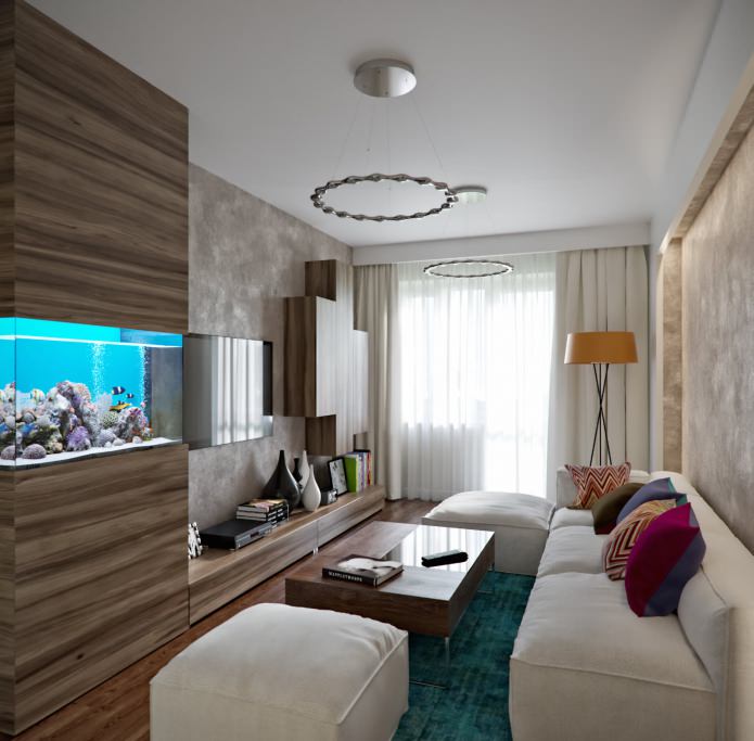 living room design 17.7 sq. m.