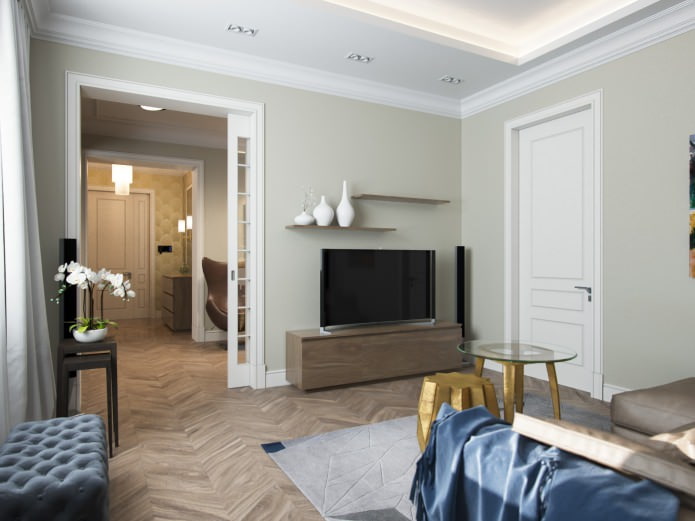 living room interior in beige colors