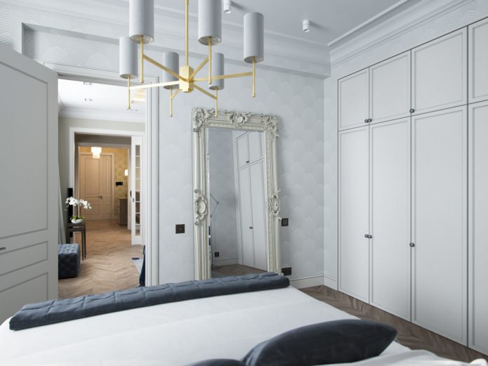 floor mirror in a frame in the bedroom