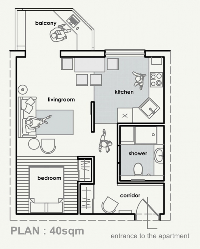 the layout of the apartment is 40 sq. m. the layout of the apartment is 40 sq. m.