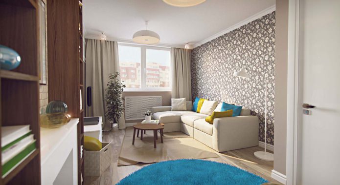 living room in the project of a one-room apartment of 43 sq. m.
