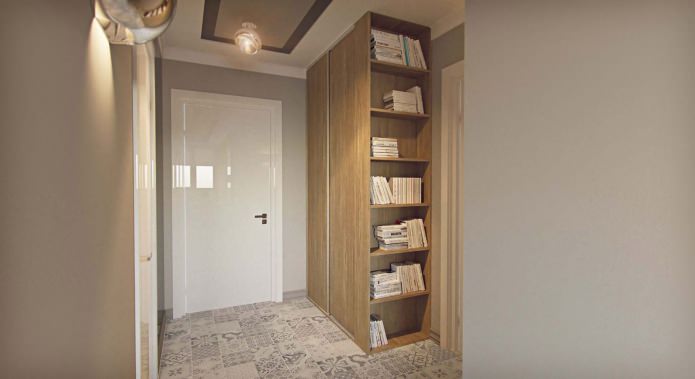 hallway interior with bookshelf