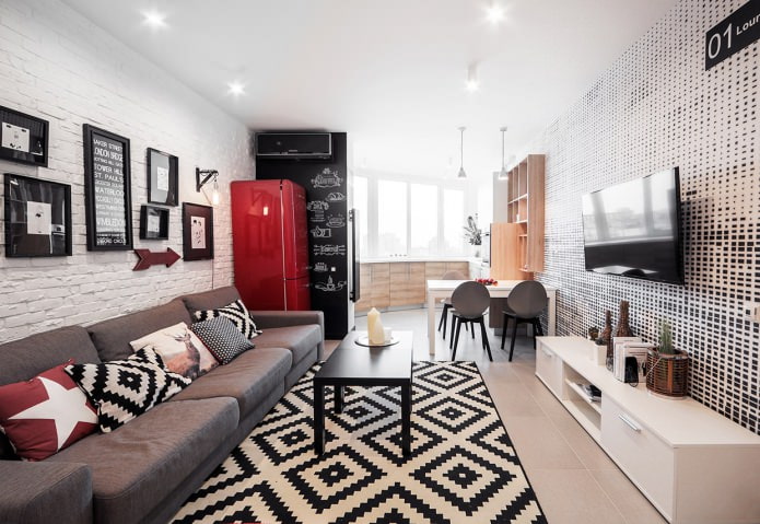 Kitchen with living room in the apartment Kitchen with living room in the apartment