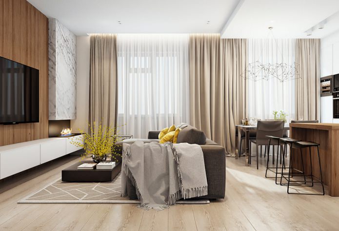 Kitchen with living room in the apartment Kitchen with living room in the apartment