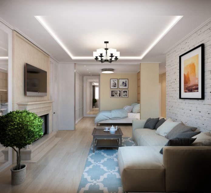 living room-bedroom in a studio apartment of 50 sq.