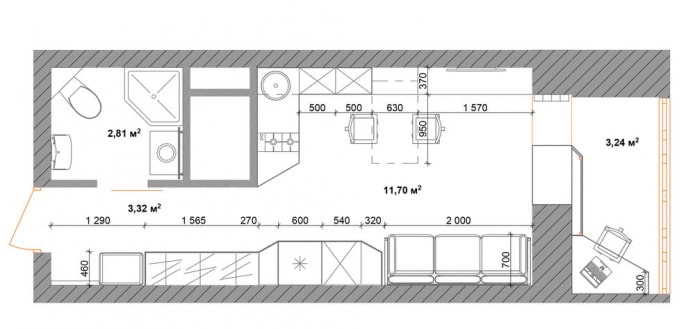layout studio 18 sq. m.
