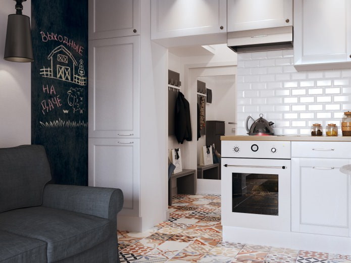 The interior of the kitchen in the studio is 26 sq. m.