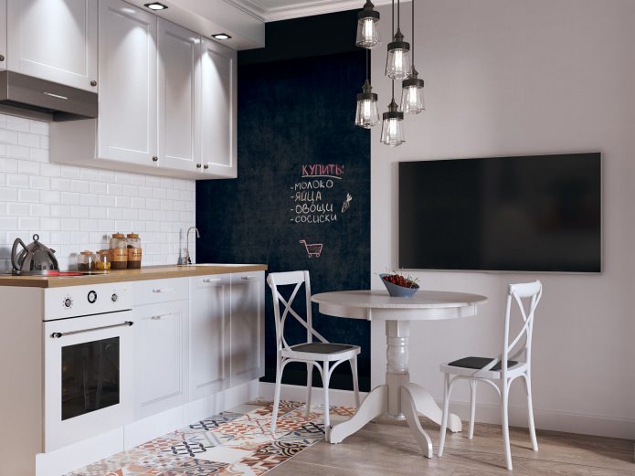 The interior of the kitchen in the studio is 26 sq. m.