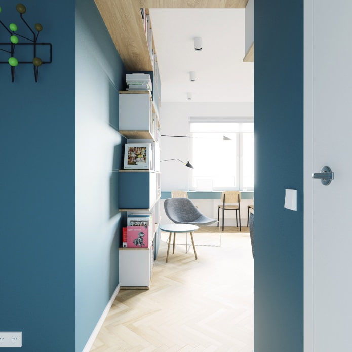 interior design in white and turquoise colors