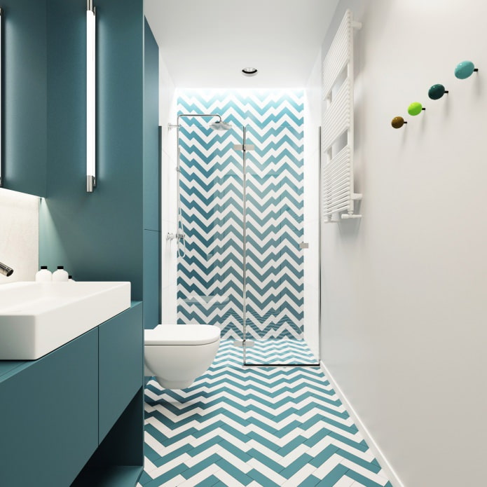 bathroom design in white and turquoise colors