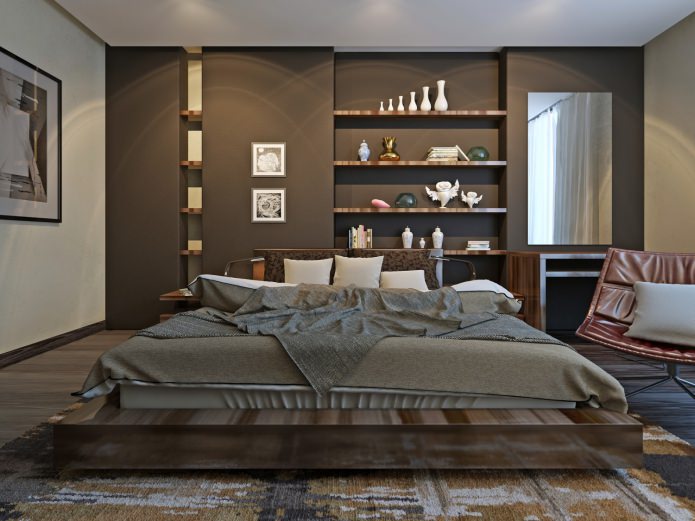 decor items in a niche in the bedroom