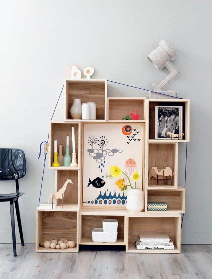 decor items on the shelves