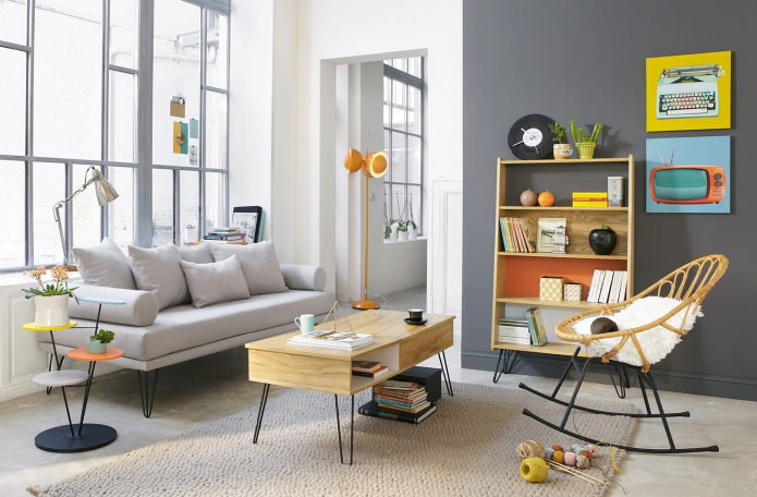 arrangement of decor items on the shelves