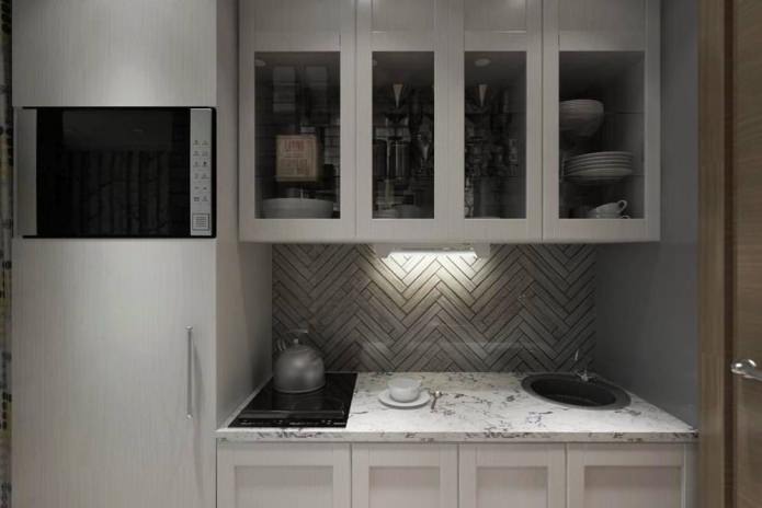 photo of kitchen design in studio 14 sq. m. photo of kitchen design in studio 14 sq. m.