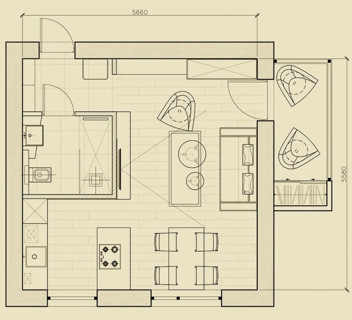 The layout of the apartment is 31 sq. m. The layout of the apartment is 31 sq. m.