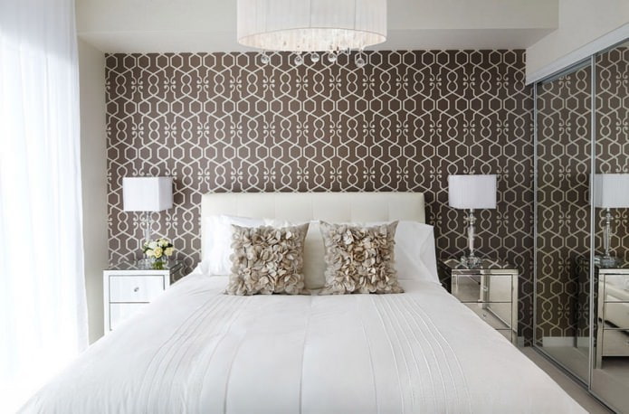Wallpaper in the bedroom interior: ornament Wallpaper in the bedroom interior: ornament