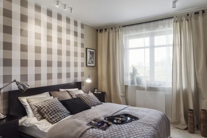 Wallpaper in the interior of the bedroom: cage Wallpaper in the interior of the bedroom: cage