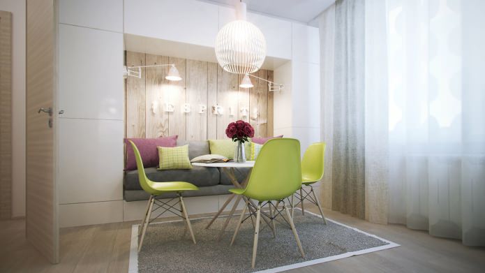 kitchen in the design of a one-room apartment of 40 sq. m.