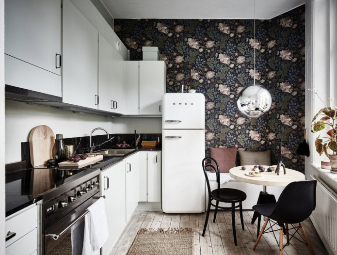 Round table in the interior of the kitchen Round table in the interior of the kitchen