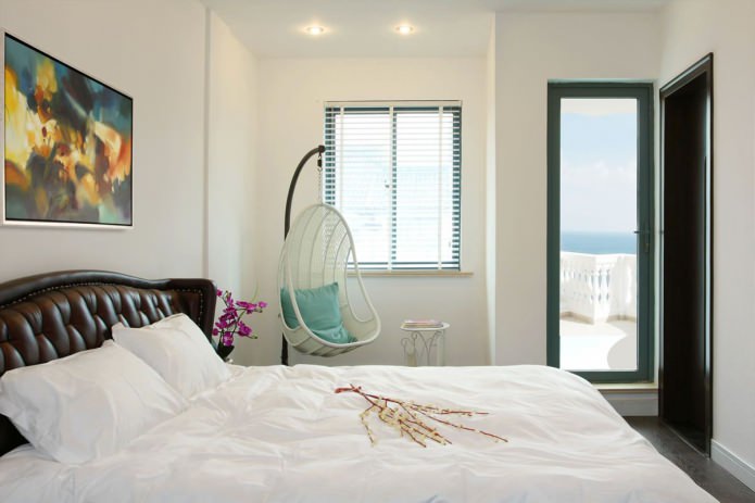 hanging swing chair in the bedroom interior