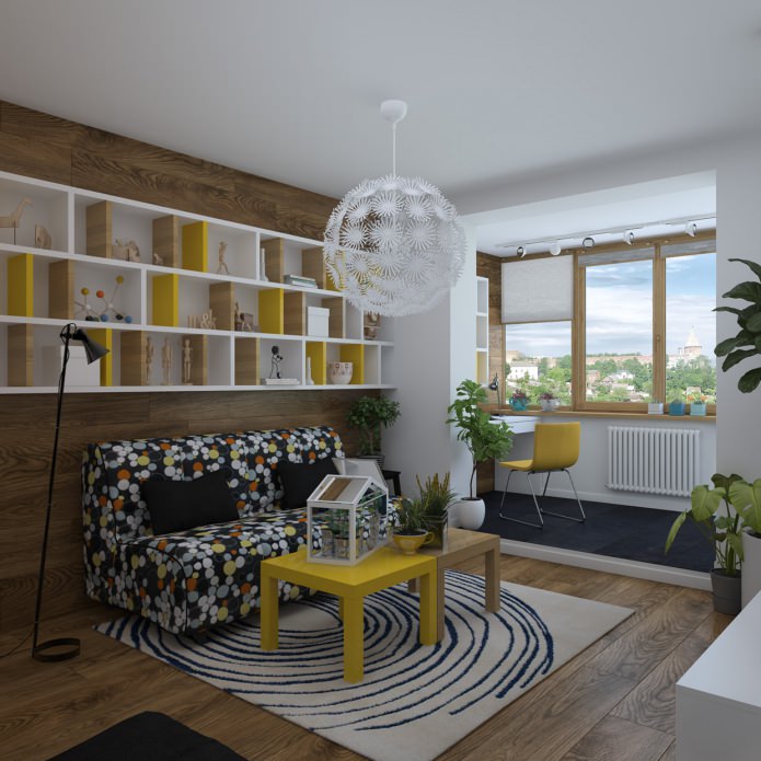 design of a one-room apartment with a loggia
