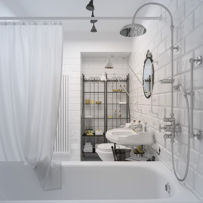 bathroom in white with bricks tiles