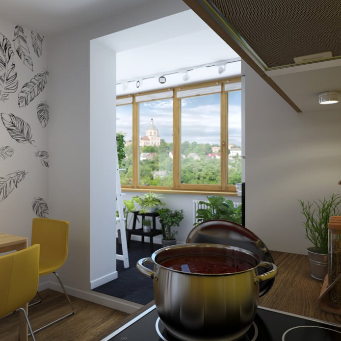 design of a one-room apartment with a loggia