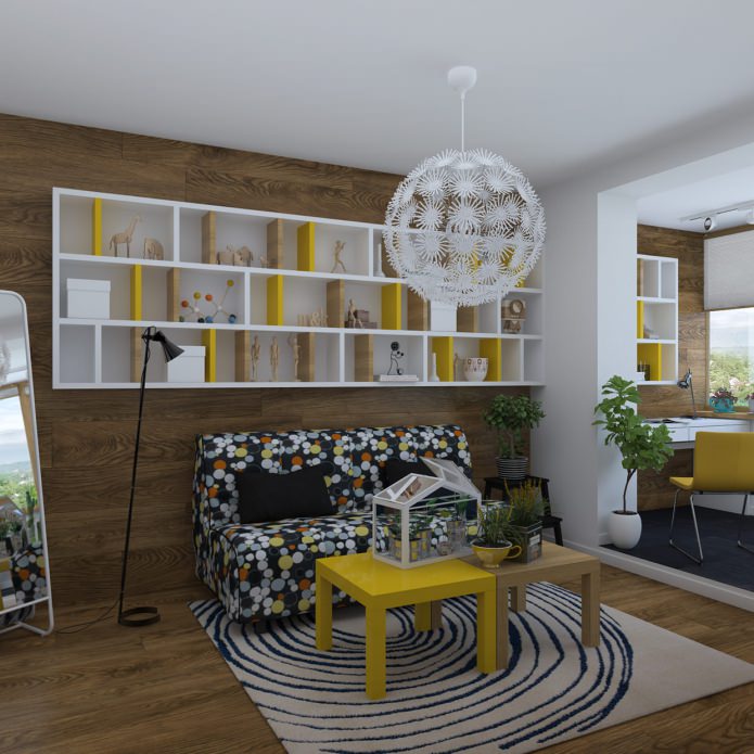 design of a one-room apartment with a loggia