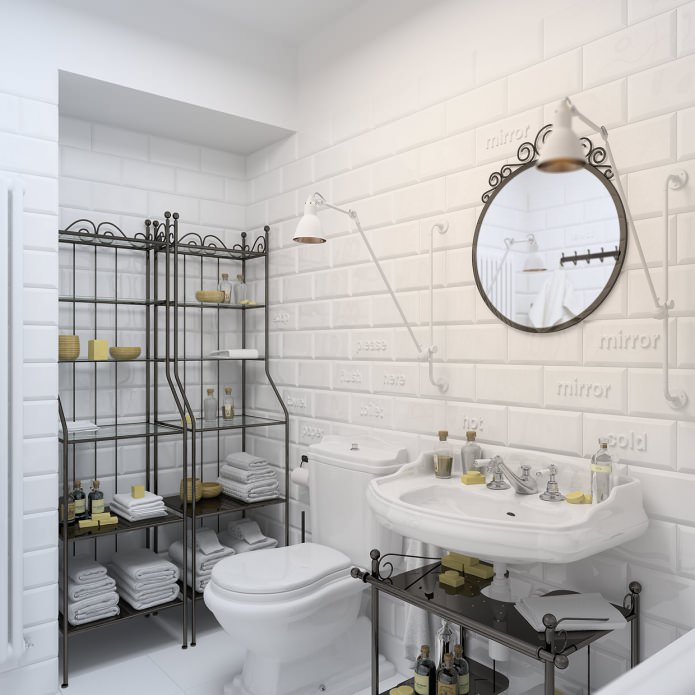 bathroom in white with bricks tiles