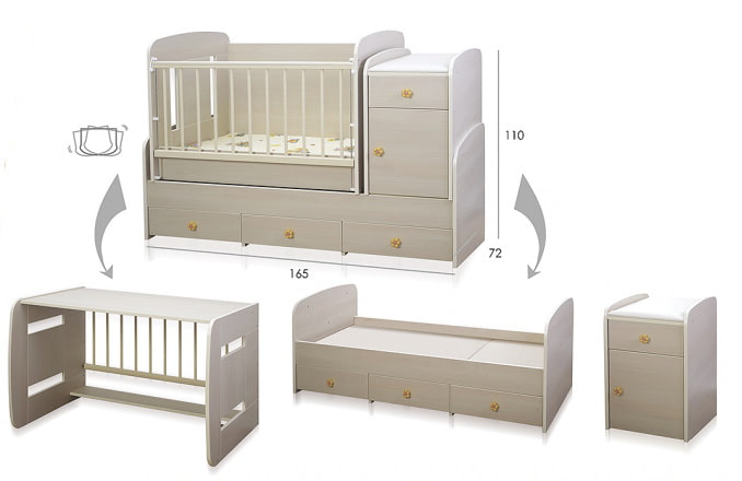 The size of the baby transforming bed The size of the baby transforming bed