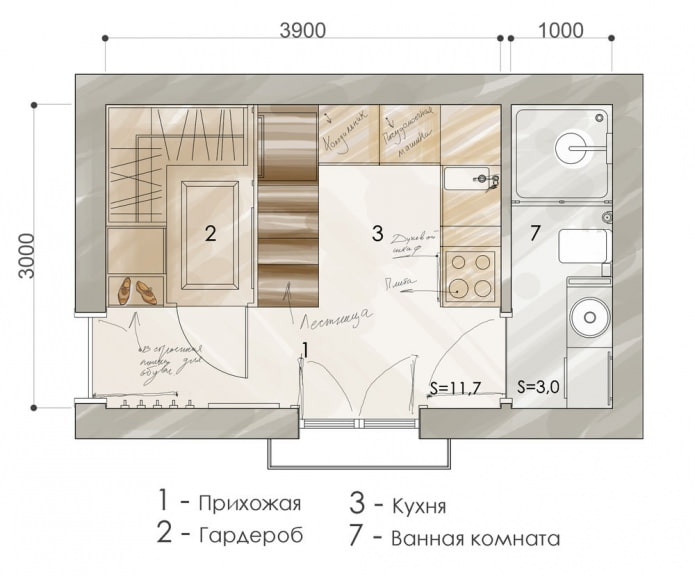 The layout of the apartment is 15 sq. m. The layout of the apartment is 15 sq. m.
