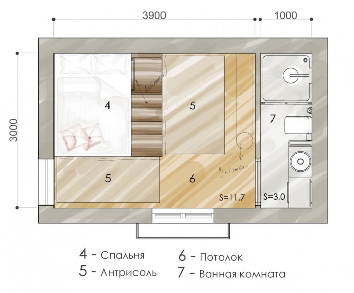 The layout of the apartment is 15 sq. m. The layout of the apartment is 15 sq. m.