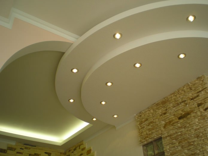 Multilevel plasterboard ceiling in the kitchen Multilevel plasterboard ceiling in the kitchen