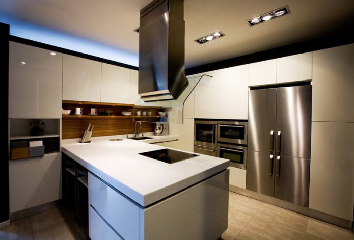 Single-level plasterboard ceiling in the kitchen Single-level plasterboard ceiling in the kitchen